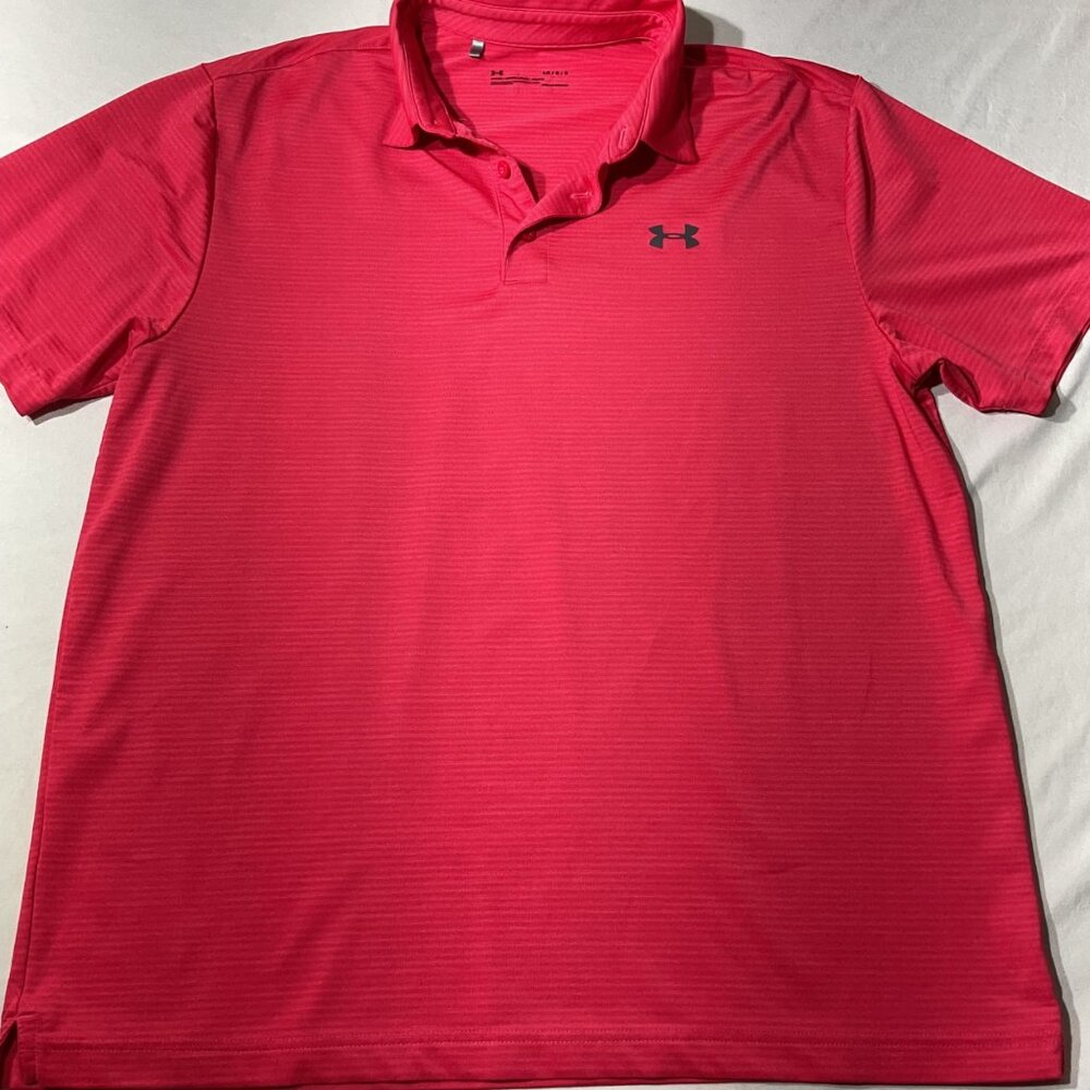 Under Armour Mens HeatGear Red Striped Polo Shirt Size Large L Performance Wear